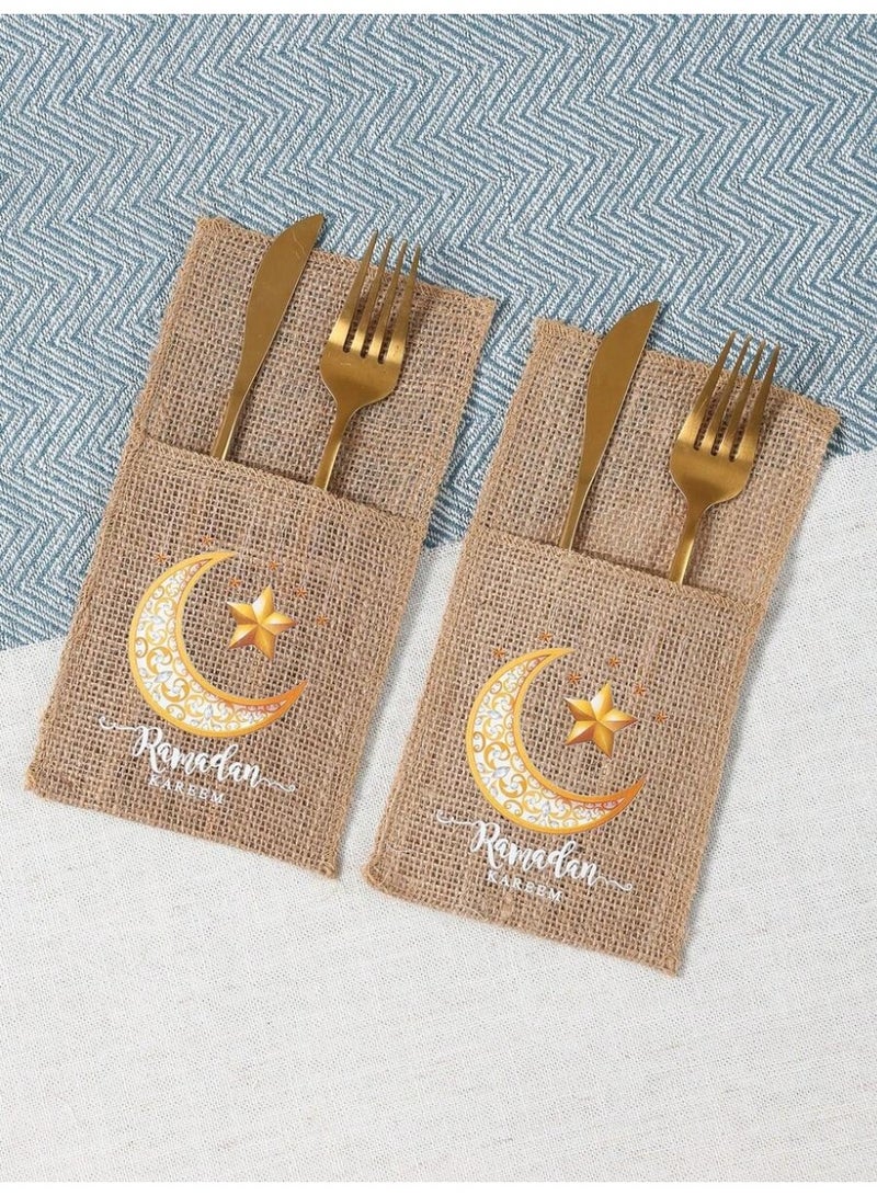 Ramadan Decoration Burlap Cutlery Holders Set of 5 – 21 × 11 cm, Perfect for Ramadan Table Decor - Image 3